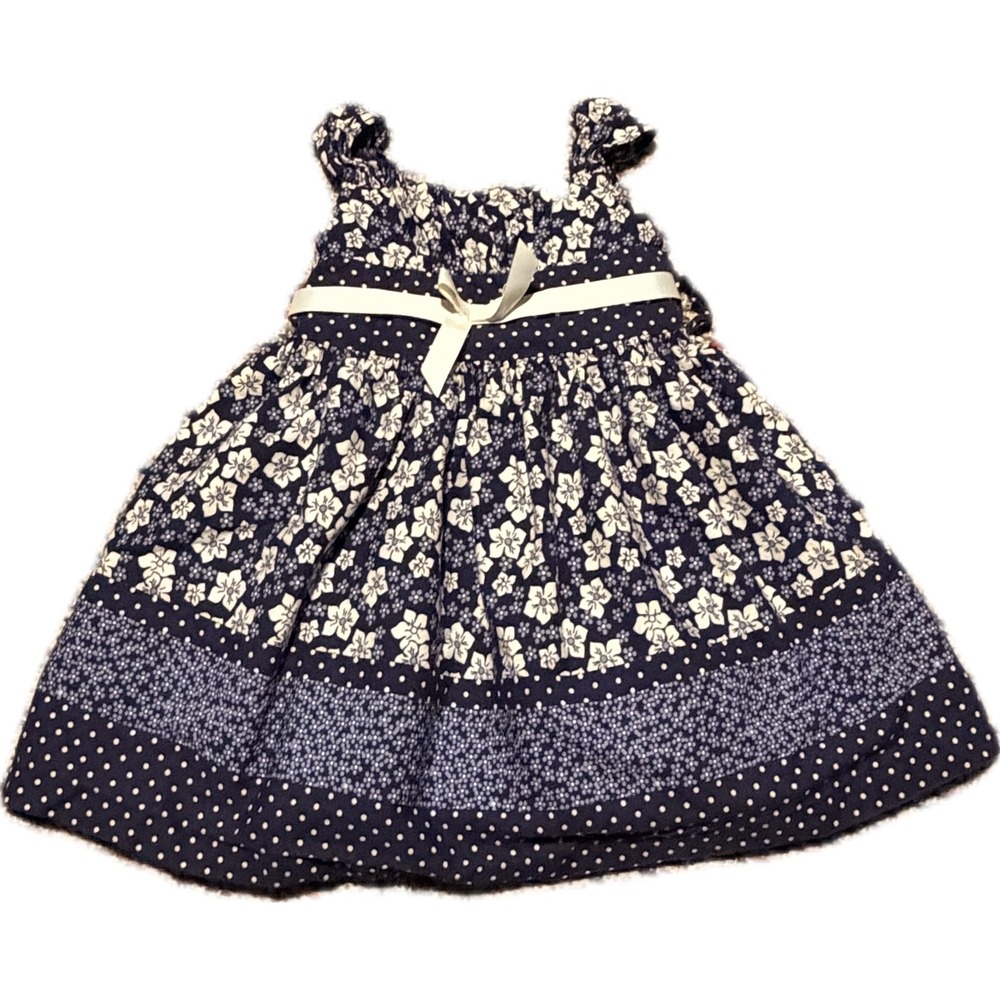 Bonnie Jean Girls Navy Blue Floral Polka Dot Dress 2T B62891-1